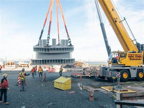 Four steel pedestals, weighing 96 US tons each, were lifted into position using a Grove GMK6400