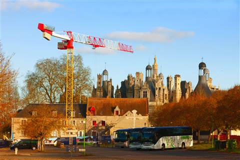 A Potain MDT 178 is working on the visitor center expansion at the ChÃ¢teau de Chambord in Loire Vall